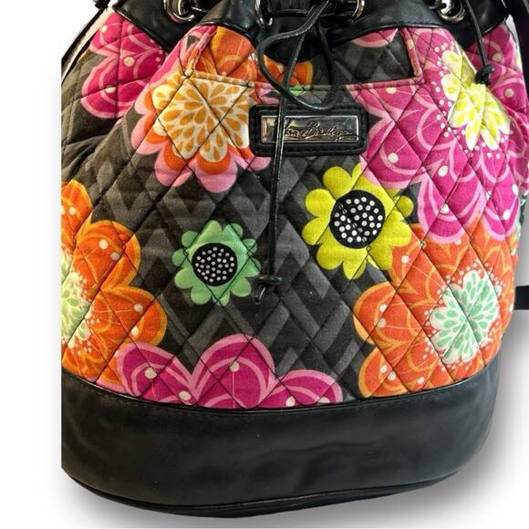 VERA BRADLEY Floral quilted draw string Bucket Bag/orange yellow pink daisies - Picture 8 of 13